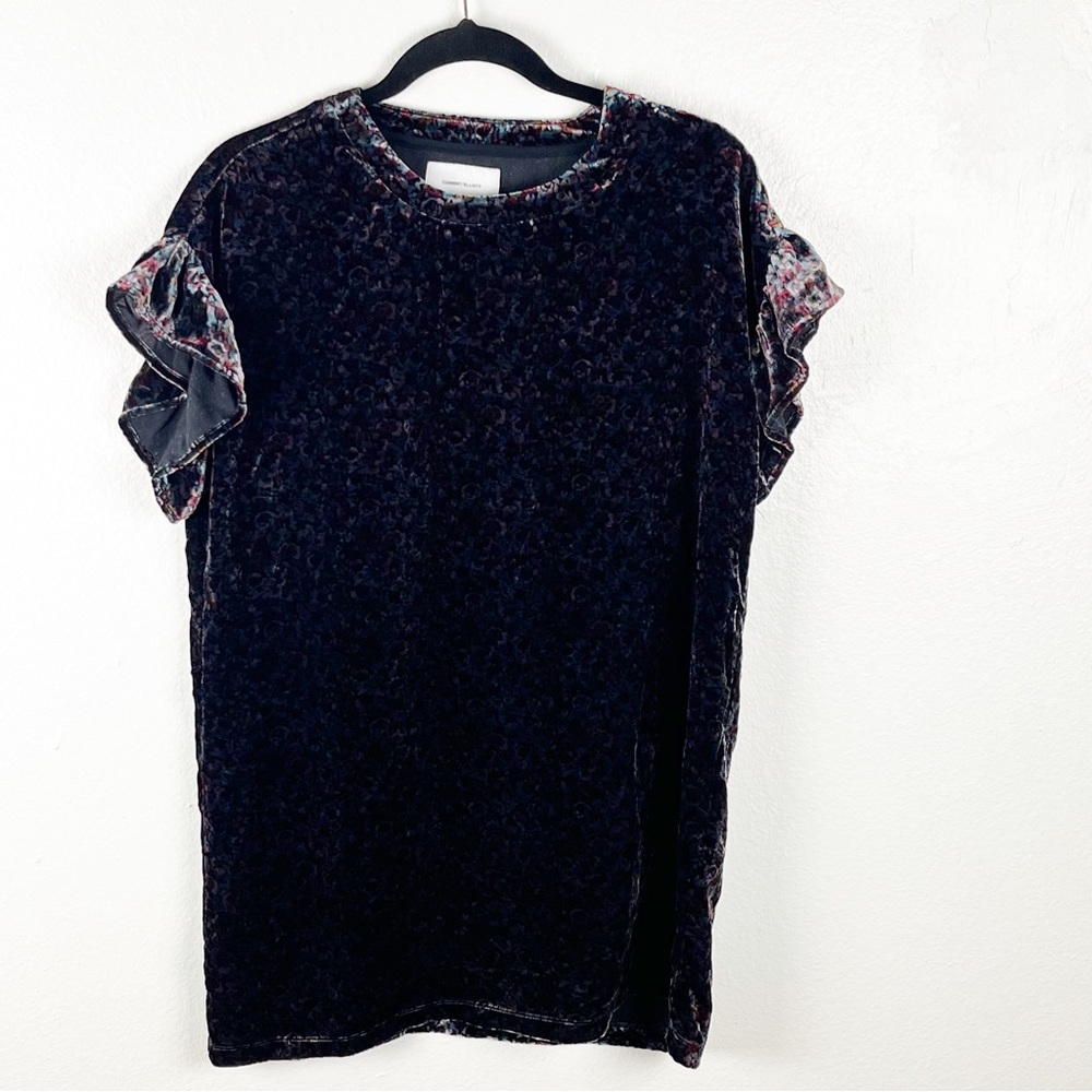 CURRENT ELLIOTT The Janie Floral Velvet Ruffle Sleeves Dress XS Academia Boho